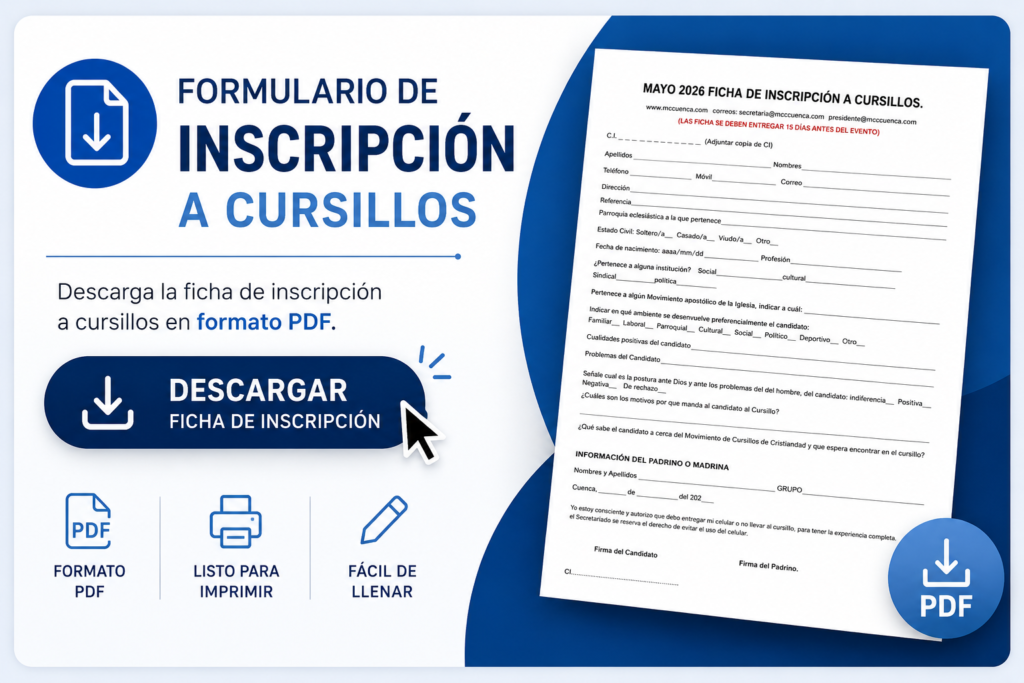 forma para llenar para un cupo en un cursillo del movimiento de cursillos de cristiandad